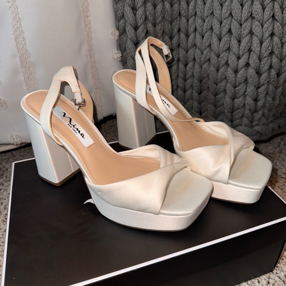 Nina shoes: Stacie - Ivory Satin Platform Heels